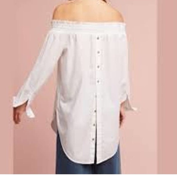 Anthropologie White Off-Shoulder Tunic Relaxed Fit - Picture 3 of 10